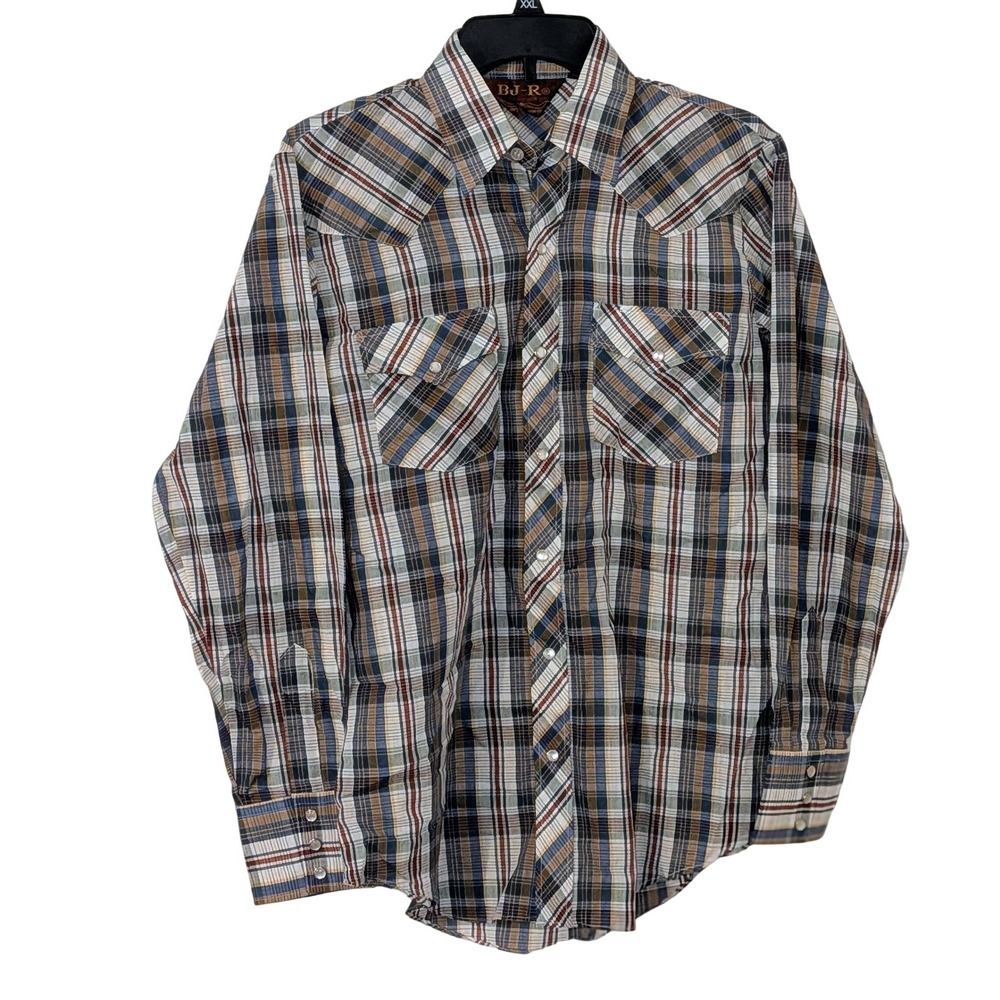 BJ-R Mens Small Vintage Western Pearl Snap Plaid Long Sleeve Shirt NWT